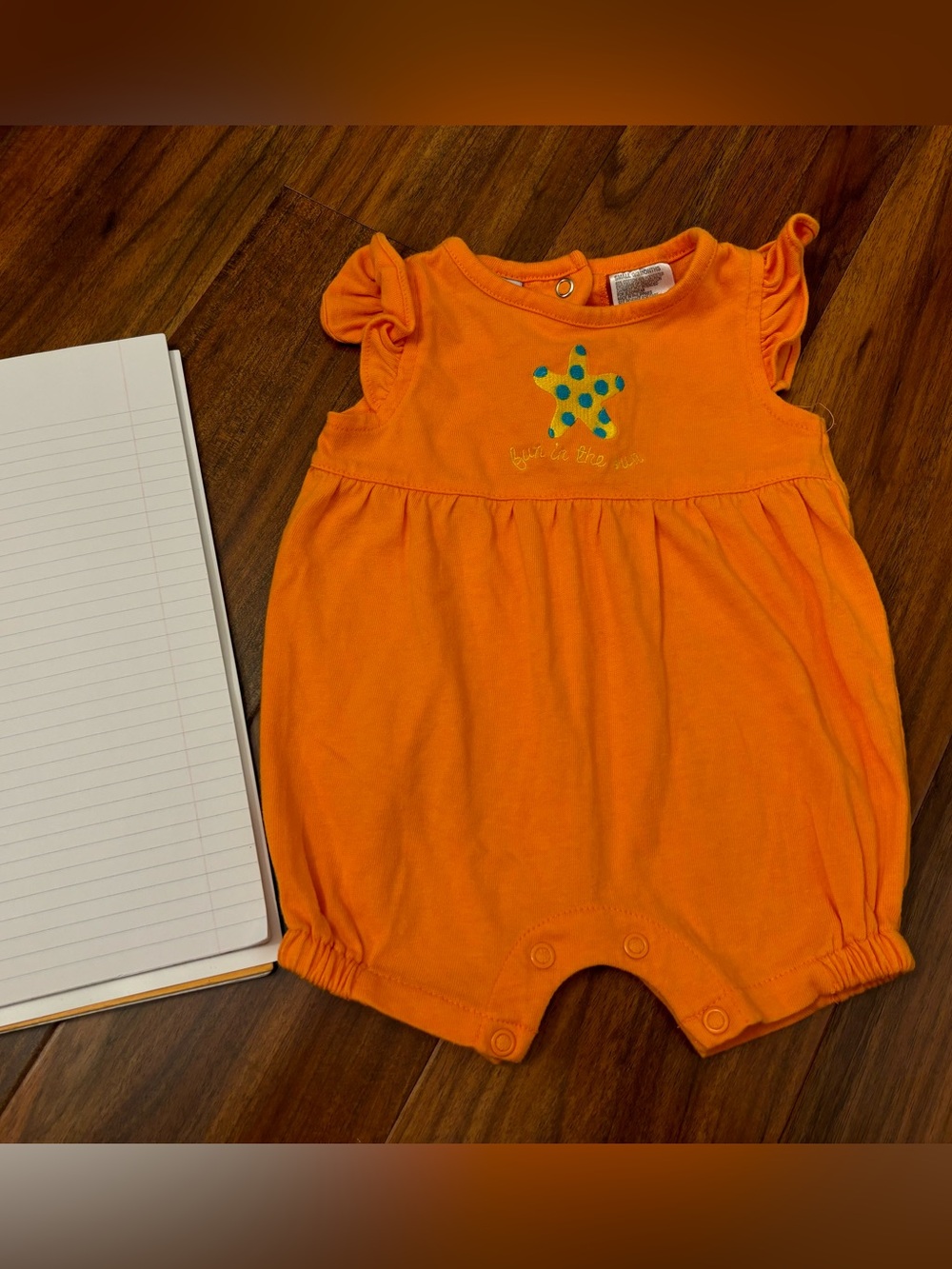 SimplyBasic Bright Orange Embroidered Starfish Fun in the Sun ShortSleeve Romper